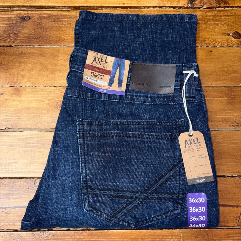 T.K. Axel Bootcut Jeans Mens 36x30 Dark Wash Stretch Denim Western Workwear NEW